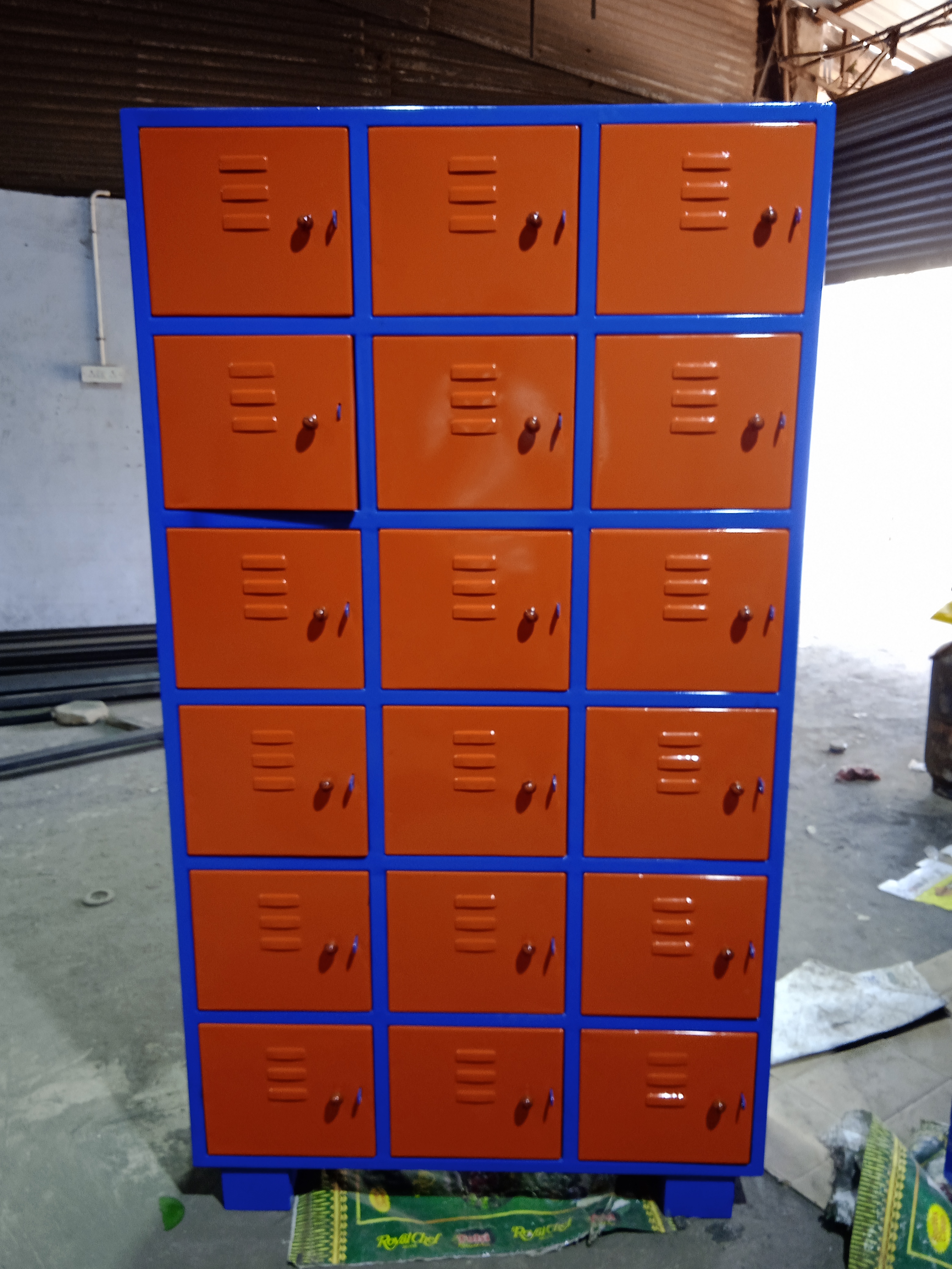 Blue and orange locker cupboard