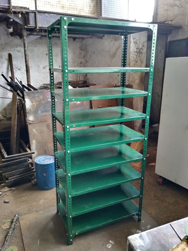 Green slotted angle storage rack