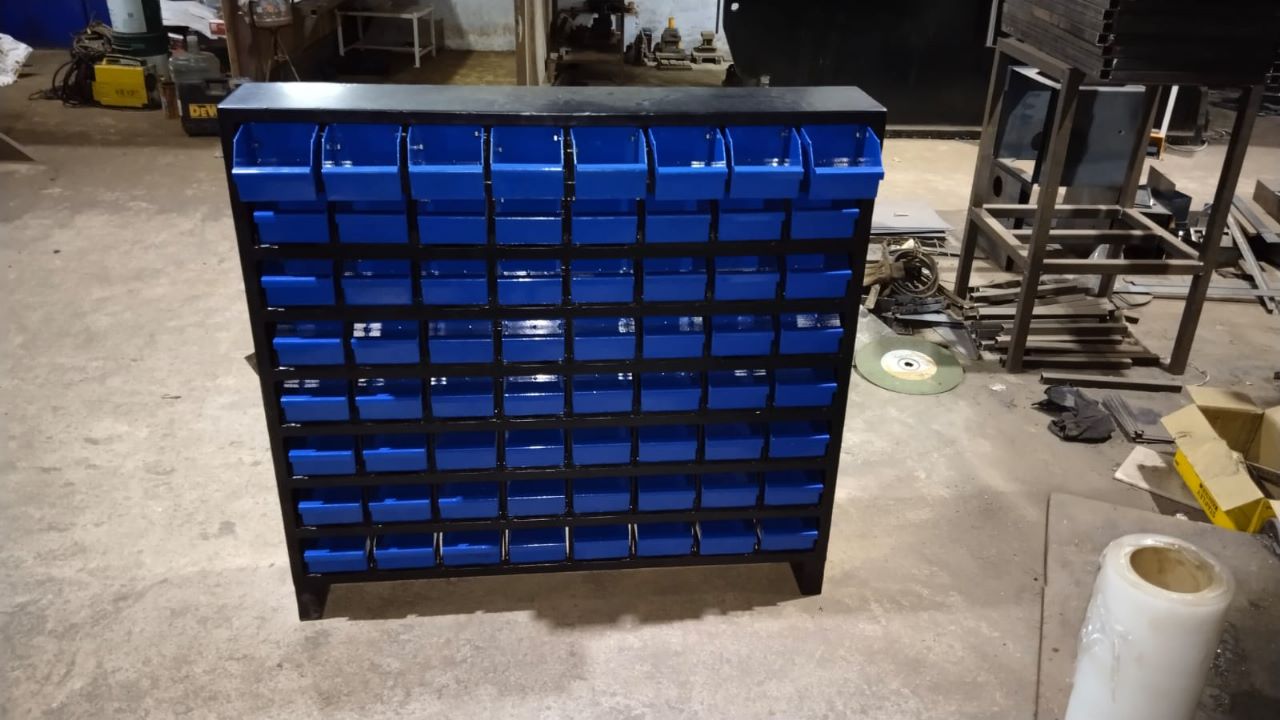 Blue-bin industrial storage rack